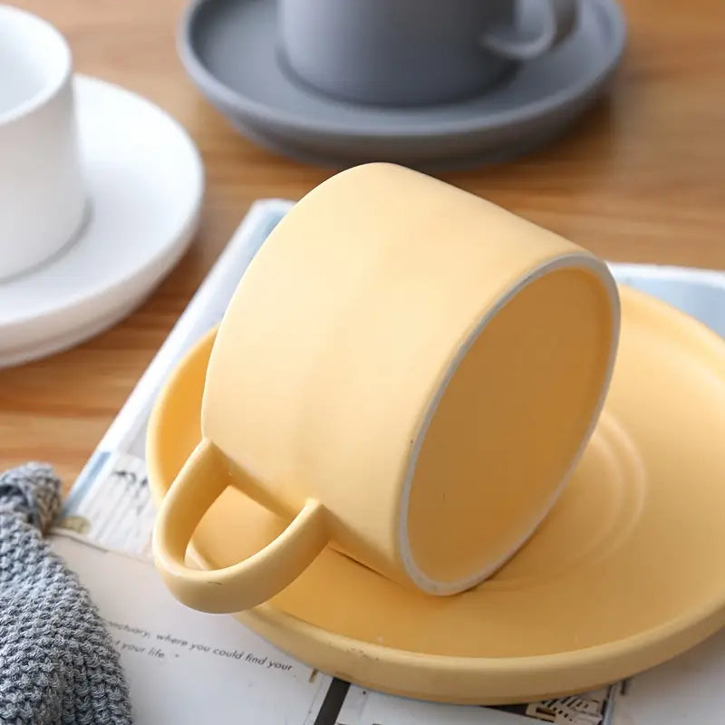 Frosted Ceramic Coffee Cup Set with Saucer, 200ml