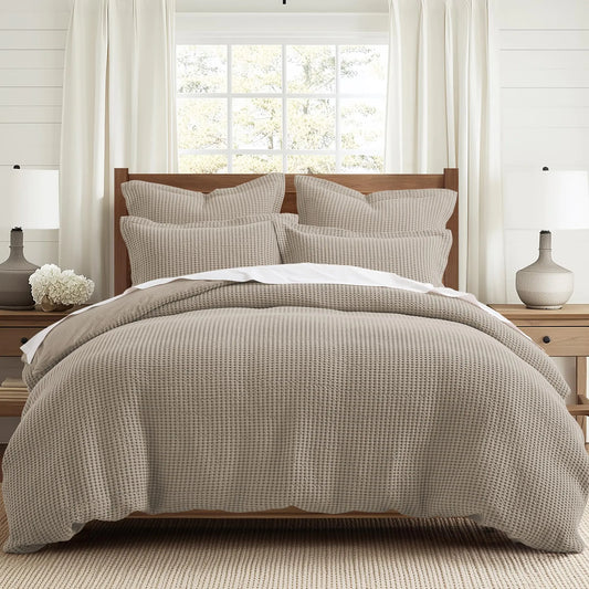 Levtex Home - Mills Waffle Beige Fawn Duvet Cover Set - King/Cal King Duvet Cover + Two King Pillow Cases - Beige Fawn Waffle Weave - Duvet Cover (106 x 94in.) and Pillow Case (36 x 20in.) - Cotton